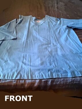T-SHIRT TUNIC, COBALT BLUE, SIZE 4X, VEE NECK, ¾ SLEEVES, COMBED COTTON, SIDE